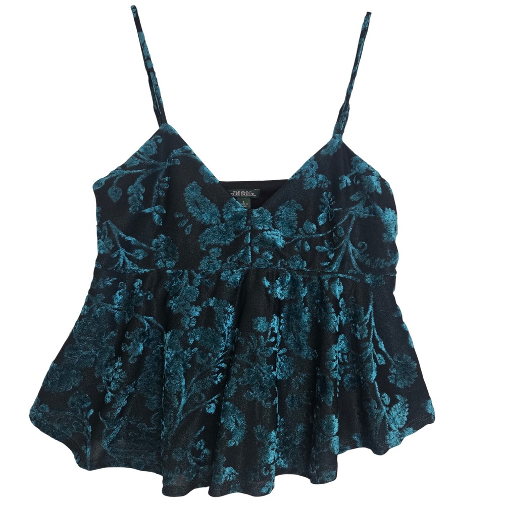 Wild Fable Womens Small Teal Velvet Burnout Floral Babydoll Cami Y2K V Neck